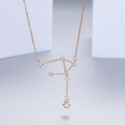 vakkv  Jinyili S925 Silver Twelve Constellation Zircon Necklace Simple All-Match Special-Interest Design Tassel Pentagram Clavicle Chain