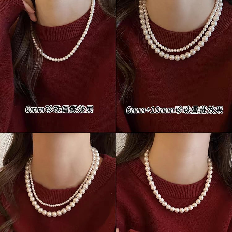 Shijiaao White Magnetic Buckle Perfect Circle Pearl Necklace for Women Autumn and Winter New Sweater Chain Light Luxury Temperament Necklace Wholesale