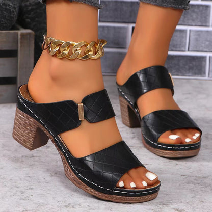 Spring and Summer New High Heel Slippers Women's HOTan and NEWn Fashion & Trend round Toe Sandals Foreign Trade Cross-Border plus Size Women's Shoes