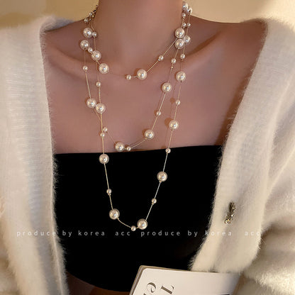 vakkv  Super Fairy Long Pearl Necklace Trendy Temperament Palace Style Special-Interest Design Clavicle Chain Exquisite Gentle Sweater Chain