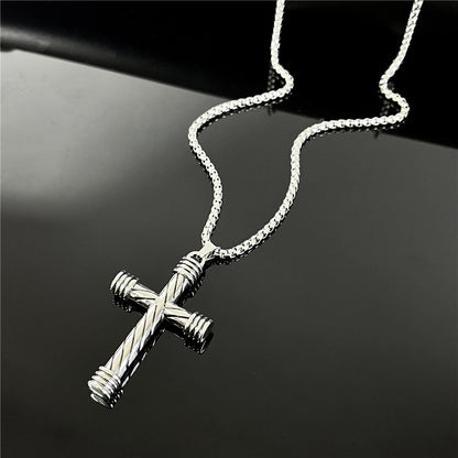 Cross-Border European Hip Hop Titanium Steel Necklace Men's Fashionable All-Match Pendant Retro Personal Accessories Women's Long Sweater Chain Pendant