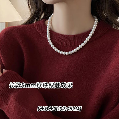 Shijiaao White Magnetic Buckle Perfect Circle Pearl Necklace for Women Autumn and Winter New Sweater Chain Light Luxury Temperament Necklace Wholesale