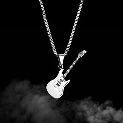 OPK Ornament Personality Fashion HOTan and NEWn Hip Hop Stainless Steel Guitar Pendant Street Classic Trendy Men's Titanium Steel Necklace