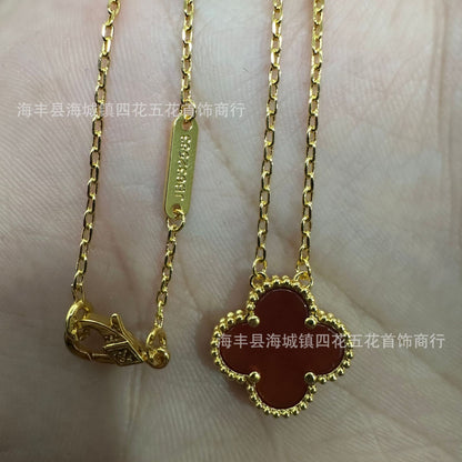 High Version V Gold NOVEMBER'S Clover Necklace Single Flower Natural Fritillary Agate Pendant Double-Sided Clover Clavicle Chain