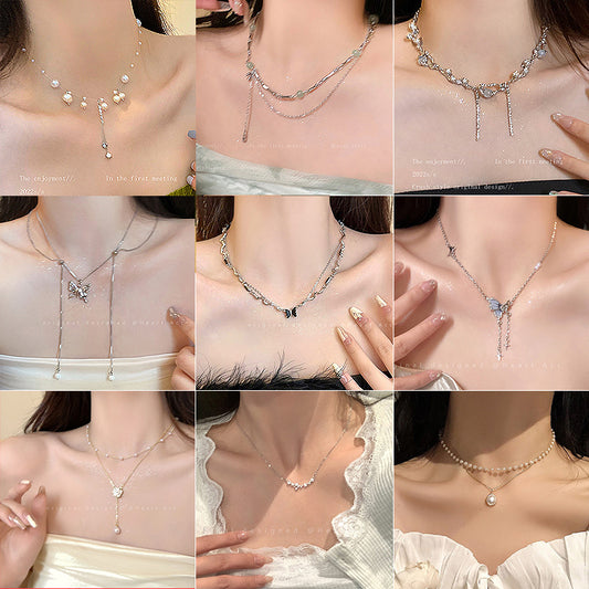 Butterfly Tassel Necklace for Women South Korea Light Luxury High-Grade Clavicle Chain  New Popular Minority All-Match Ornament