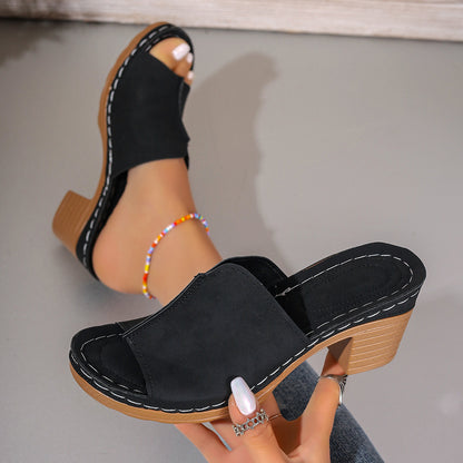 HOT and NEW Cross Border One Strap Sandals Women's New Platform Sandals Outdoor Beach Shoes  Chunky Heel High Heels