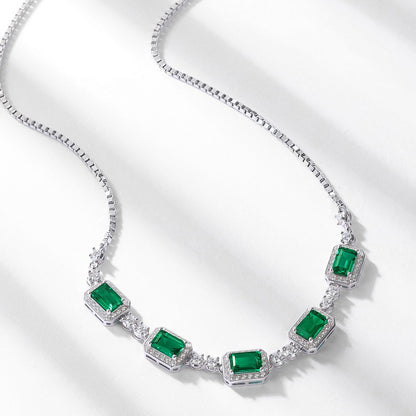 HOTan and NEWn New Style Light Luxury Cultivation Emerald Clavicle Chain Female S925 Silver Inlaid Colored Gems Full Diamond Necklace Exclusive for Cross-Border