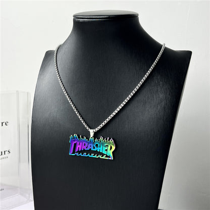 Cross-Border European Hip Hop Titanium Steel Necklace Men's Fashionable All-Match Pendant Retro Personal Accessories Women's Long Sweater Chain Pendant