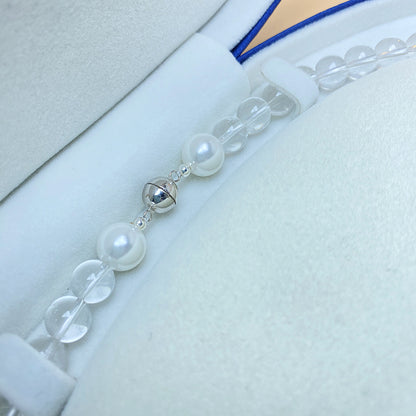 vakkv S925 Silver Natural White Crystal Necklace round Beads Light Luxury Good Goods Wholesale Fashion Jewelry Brand Join Stitching Pearl