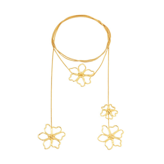 vakkv HOT and NEW Cross Border Retro Graceful Personality Affordable Luxury Fashion Creative Alloy Flower Design Long Metal Chain Necklace Women