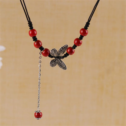 Manufacturer Supply Wholesale Chinese Ethnic Style Butterfly Necklace Niche Ancient Style Long Sweater Chain Woven Clavicle Chain Fashion