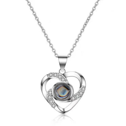 925 Silver Love Projection Necklace Female Heart-Shaped 100 Languages I Love You Clavicle Chain Factory Wholesale One Piece Dropshipping