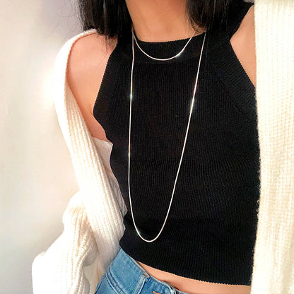 HOTan and NEWn Niche S925 Sterling Silver Super Long Snake Bones Chain Necklace Women's Minimalist Fashionable Temperamental All-Match High-Grade Sweater Chain