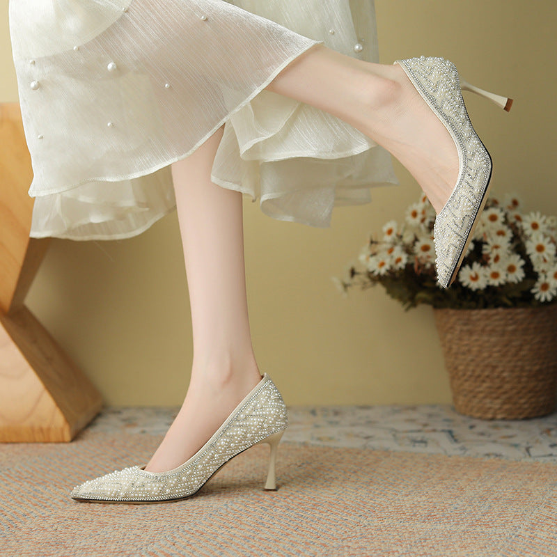 3389-28 Rhinestone Pearl Xiuhe High Heel Wedding High-End Sense Bridesmaid Not Tired Feet Wedding Bridal Wedding Shoes Pumps