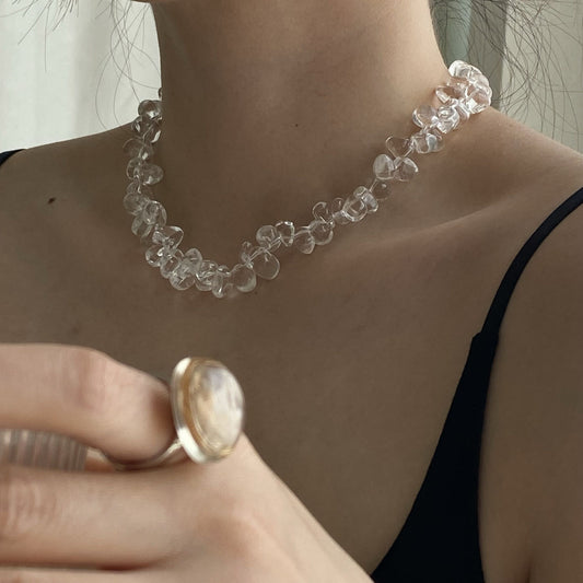 Pure Natural White Crystal Irregular Water Drop Handmade Necklace Female S925 Sterling Silver Magnetic Buckle High-Grade Niche Clavicle Chain