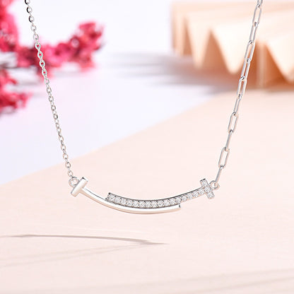 VAKKV Live Streaming Hot Sale Special-Interest Design Smile S925 Silver Clavicle Chain Female Autumn and Winter High Sense Fashion Sweater Necklace Female