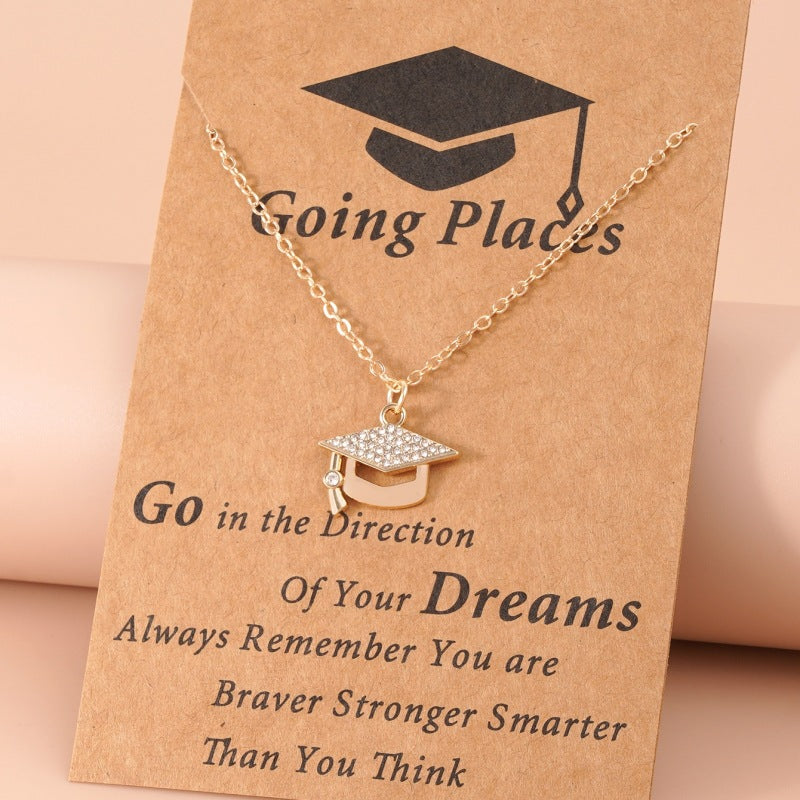 New Creative Design Graduation Commemorative Gift Alloy Diamond Doctorial Hat Graduation Season Necklace Wholesale