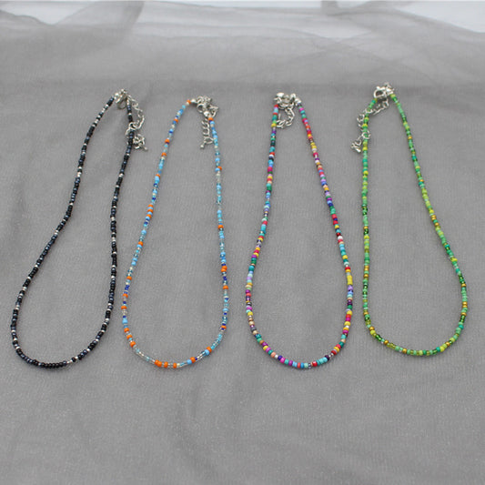 New Korean Style Dopamine Color Small Rice-Shaped Beads Necklace Girly Style Bohemian Beaded Necklace Clavicle Chain Wholesale