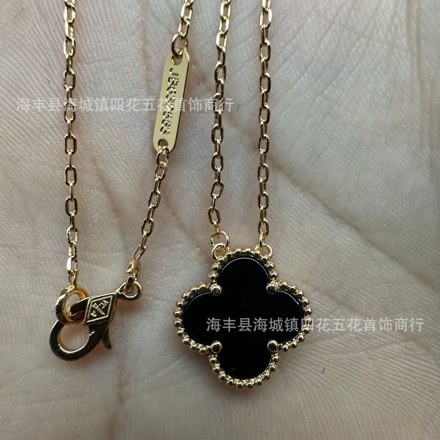 High Version V Gold NOVEMBER'S Clover Necklace Single Flower Natural Fritillary Agate Pendant Double-Sided Clover Clavicle Chain