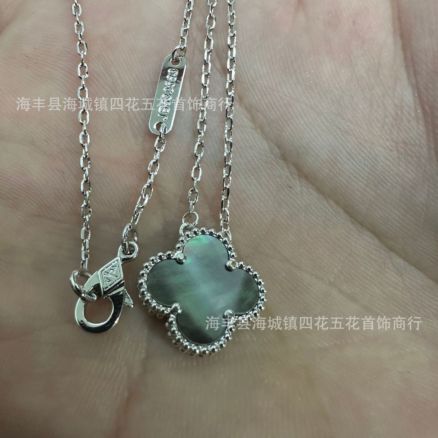 High Version V Gold NOVEMBER'S Clover Necklace Single Flower Natural Fritillary Agate Pendant Double-Sided Clover Clavicle Chain