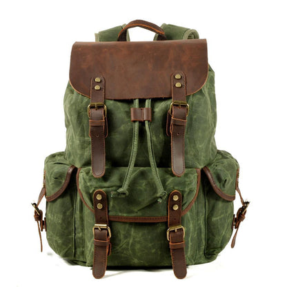 Casual Student Shiralee Retro Backpack Drawstring Men's Oil Wax Canvas Bag European and American Fashion Oblique Travel Backpack