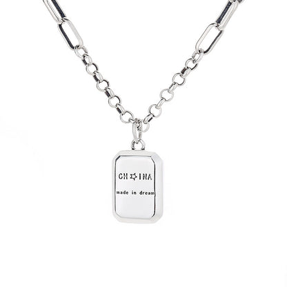 Chaosheng S925 Sterling Silver Box Letter Square Plate Necklace Ins Niche Design  Entry Lux Style Clavicle Chain Female