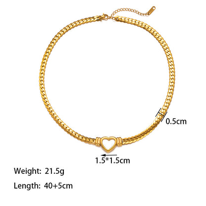 Heart-Shaped Stainless Steel Necklace Women's Light Luxury Personalized Snake Bone Chain Cross-Border Stainless Steel Ornament Wholesale New Style Collarbone Necklace