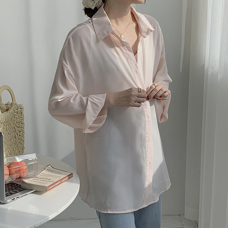 [Ovann] Yx9009 Chiffon Solid Color Shirt  Summer New Air Conditioning Shirt Loose Long Sleeve Sun Protection Shirt