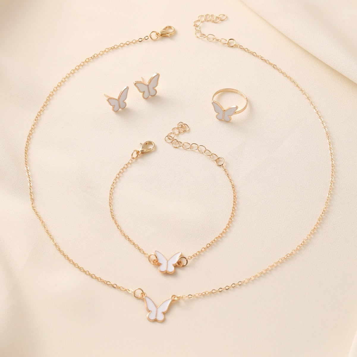 vakkv  White Butterfly Drip Glazed Necklace Exquisite Simple All-Match Minority Fashion High-Grade Clavicle Chain Elegant Necklace Suit