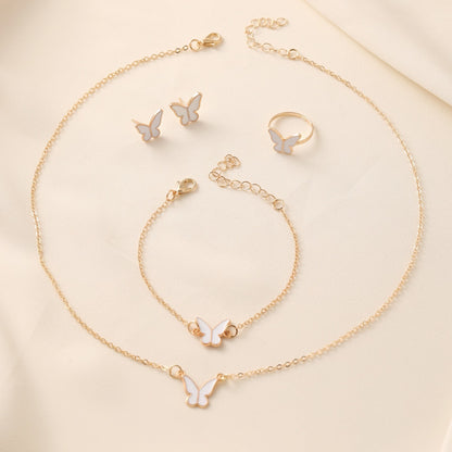 vakkv  White Butterfly Drip Glazed Necklace Exquisite Simple All-Match Minority Fashion High-Grade Clavicle Chain Elegant Necklace Suit