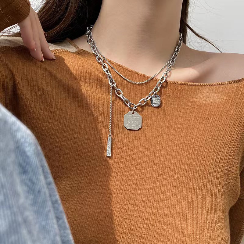 Titanium Steel Zircon Necklace for Women All-Match High-Grade Non-Fading Summer Niche Design Clavicle Chain Sweater Chain Accessories