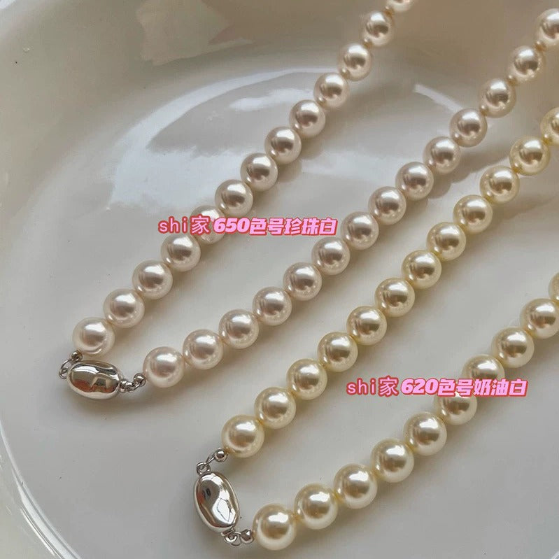 INS Blogger Procurement Service of Korean Products Fever Same Style High-Grade Female Summer Retro Shi Home Perfect Circle Pearl Shell Necklace Clavicle Chain