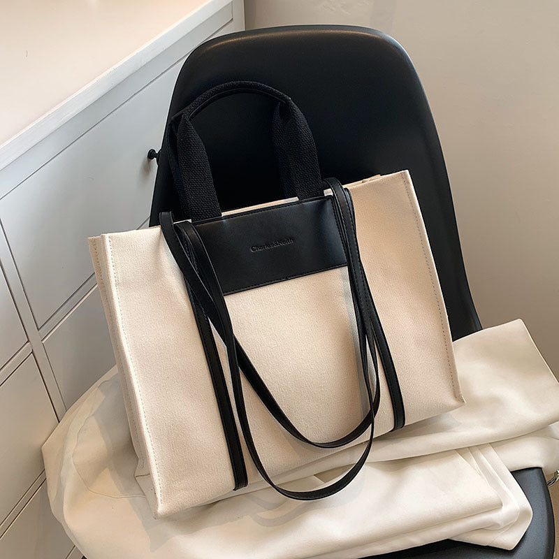 Cross-Border Bag for Women  New Shopping Bag Korean Style Fashion Tote Bag Simple Canvas Women's Bag Shoulder Bag Big Bag