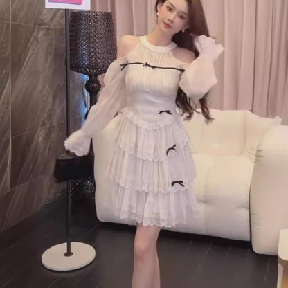 Spring and Summer New Fashion Shoulder-Baring Halter Dress Female Hot Girl Princess Dress Nipped Waist High Slimming Skirt