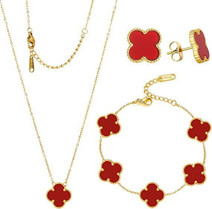 vakkv  New Ornament Lucky Four-Leaf Clover Pendant Multicolor Necklace Suit Simple Cute Women Bracelet