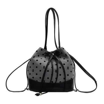 VAKKV 2025 This year's popular canvas polka dot bag women's popular new versatile backpack commuter shoulder messenger bag bucket bag