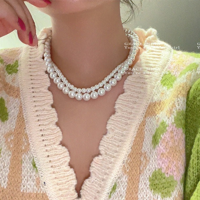 South Korea Fever Bloggers Same Style Pearl Necklace  New Women's Simple Temperamental All-Match Clavicle Chain Neck Chain