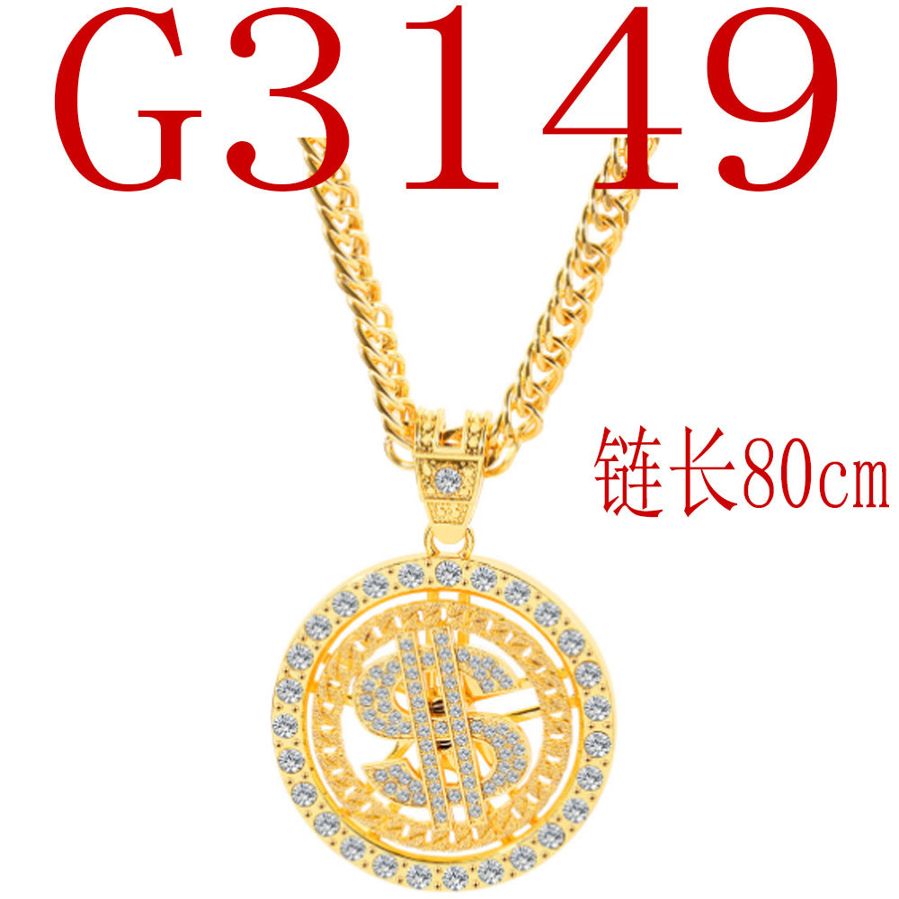 Cross-Border Fashion 360-Degree Rotating US Dollar Pendant Diamond Gold Coin Rotating Cuban Pendant Necklace Ornament