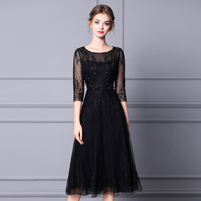 VSKKV Zhili High-End Spring Dress  New Heavy Industry Beads Embroidered Mid-Length Formal Occasion Formal Dress