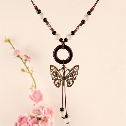 Manufacturer Supply Wholesale Chinese Ethnic Style Butterfly Necklace Niche Ancient Style Long Sweater Chain Woven Clavicle Chain Fashion