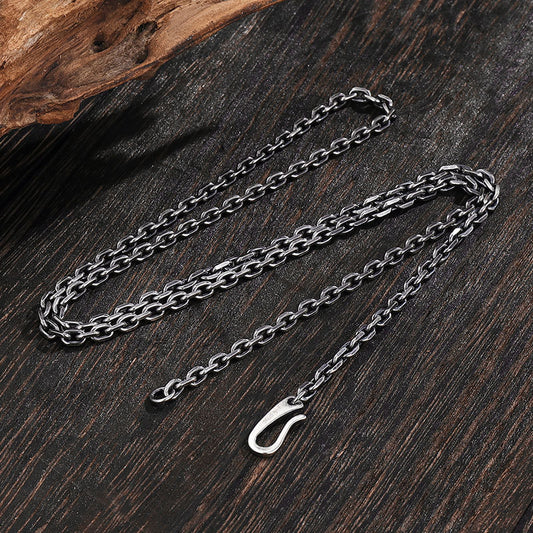 925 Sterling Silver Trendy Men's and Women's Necklace DIY Thai Silver Retro Retro Style Personality Cross Silver Necklace Men's Bracelet Versatile