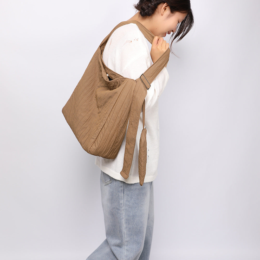 Summer New Cross-Border Bag Pleated Underarm Bag Tote Bag Korean Style Canvas Bag Large Capacity Shoulder Bag for Women