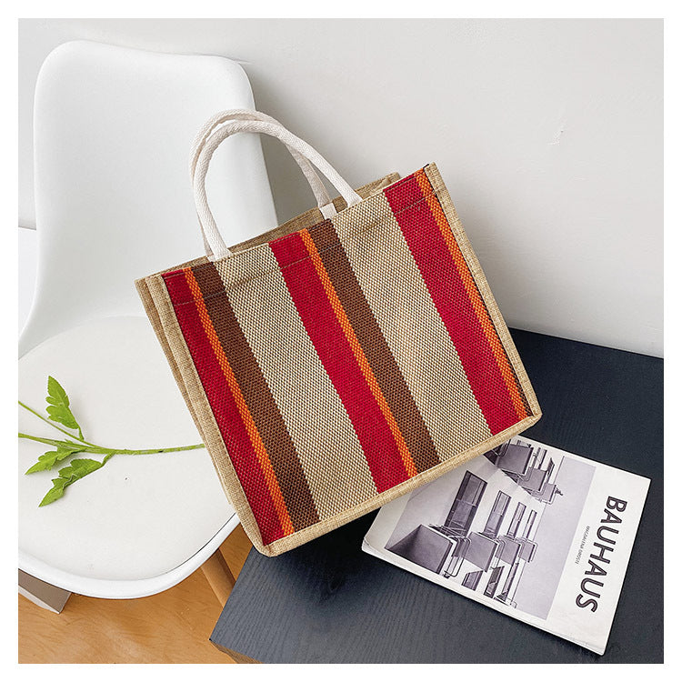 Cross-Border  New Large Capacity Tote Bag Fashion Stripe Trendy Women's Canvas Underarm Shoulder Bag Wholesale