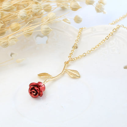 vakkv HOTan and NEWn New Accessories Creative Drop Red Rose Pendant Necklace for Girlfriend Valentine's Day Gift