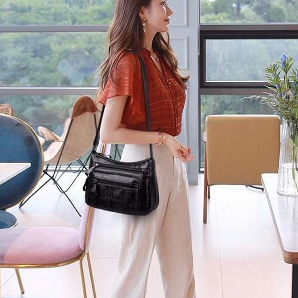 New Women's Cross-Body Bag Pu Multi-Layer Soft Leather Shoulder Messenger Bag Detachable Shoulder Strap Shoulder Bag