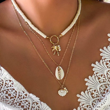 vakkv  HOT and NEW Cross Border Ornament Ocean Style Shell Conch Tassel Multi-Layer Necklace Twin Soft Pottery Starfish Necklace Women