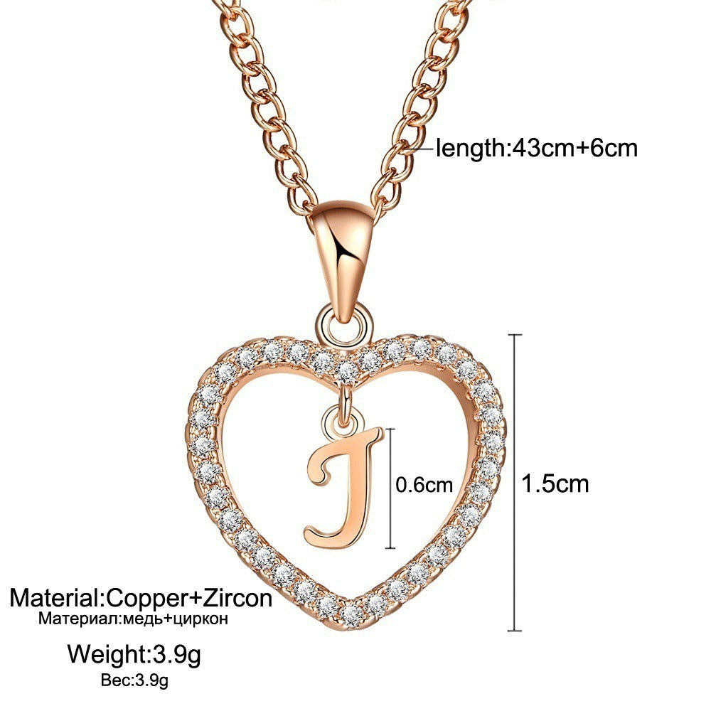 In Stock Direct Selling Exclusive for Cross-Border Letter Necklace 26 Letter Heart-Shaped Zircon Necklace Jewelry Love Heart Pendant Necklace