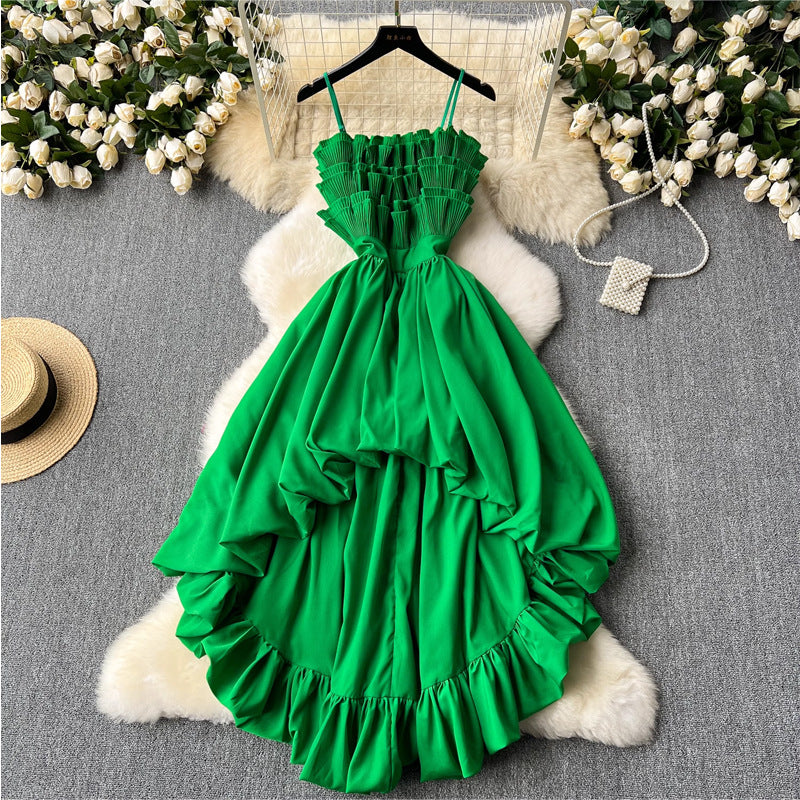 Light luxury dress, small dress, high-end feeling, niche waist style, pleated lace, irregular strapless suspender dress