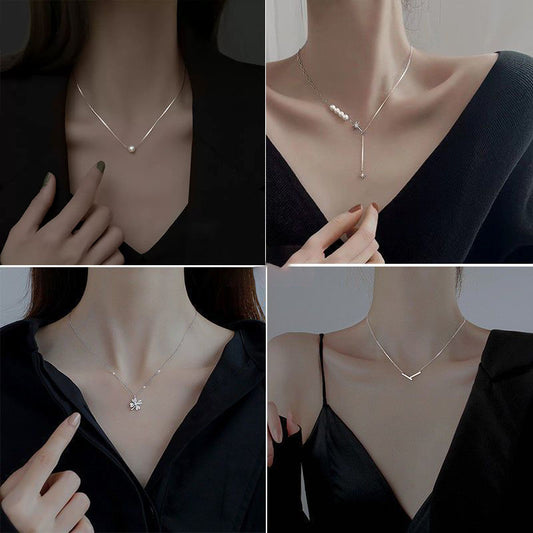 S925 Silver Light Luxury Necklace Versatile Trendy Clavicle Chain Female Butterfly Simple Niche High Sense Elegant Sweater Chain Ornament