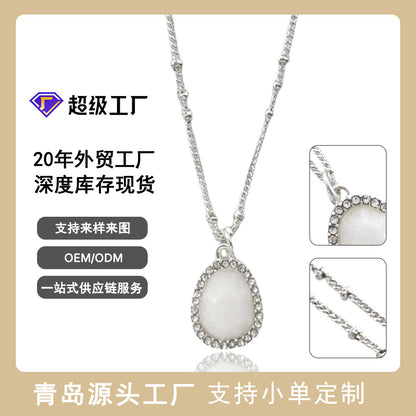 Korean Style Ins Spring/Summer Fashion Natural Stone Pendant Clavicle Chain Micro Inlaid Zircon Niche Design All-Match Necklace for Women